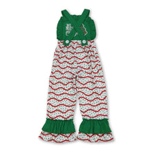 Load image into Gallery viewer, Green ruffle straps 'Tis the season Christmas tree cake girls jumpsuit