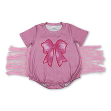 Load image into Gallery viewer, Pink short sleeves tassels bow baby girls romper