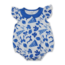 Load image into Gallery viewer, Flutter sleeves football blue bow baby girls team romper