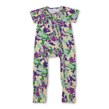 Load image into Gallery viewer, Purple yellow green camo baby Mardi Gras zipper romper