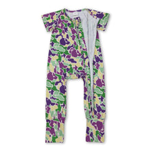 Load image into Gallery viewer, Purple yellow green camo baby Mardi Gras zipper romper