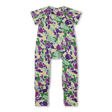 Load image into Gallery viewer, Purple yellow green camo baby Mardi Gras zipper romper