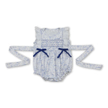 Load image into Gallery viewer, Flutter sleeves blue floral embroidery baby girls romper