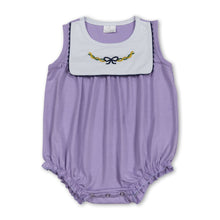Load image into Gallery viewer, purple bows sleeveless baby girl Mardi Gras romper