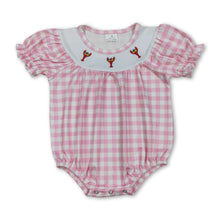 Load image into Gallery viewer, short sleeves pink bows red crab  girl romper