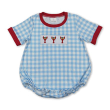 Load image into Gallery viewer, Short sleeves blue plaid crawfish baby boy Mardi Gras romper