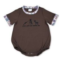 Load image into Gallery viewer, Jesus loves this country boy deer embroidery romper