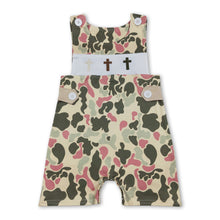 Load image into Gallery viewer, Sleeveless camo cross baby boy Easter romper