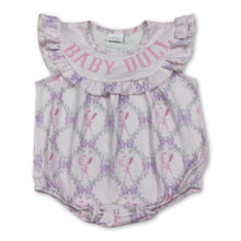 Load image into Gallery viewer, Flutter sleeves baby doll lavender bow girls romper