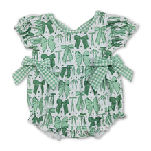 Load image into Gallery viewer, Short sleeves green bow girls St Patrick's romper