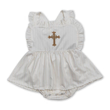 Load image into Gallery viewer, Ruffle stripe cross baby girls Easter romper