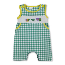 Load image into Gallery viewer, Sleeveless green plaid baby boy Mardi Gras romper