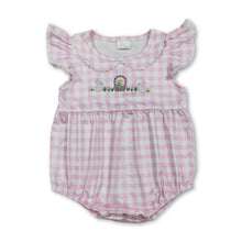 Load image into Gallery viewer, Pink plaid flutter sleeves rabbit baby girls Easter romper