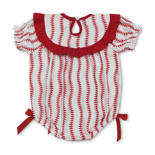 Load image into Gallery viewer, Short sleeves baseball bow smocked baby girl romper