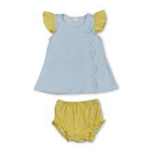 Load image into Gallery viewer, Flutter sleeves plaid tunic yellow bummies baby girls set