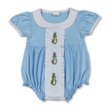 Load image into Gallery viewer, Light blue short sleeves rabbit baby girls Easter romper