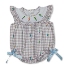 Load image into Gallery viewer, Plaid flutter sleeves fishing baby girls romper