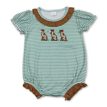 Load image into Gallery viewer, Green stripe short sleeves dog duck hunting baby girl romper