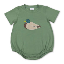 Load image into Gallery viewer, Short sleeves green cotton duck embroidery baby boy romper