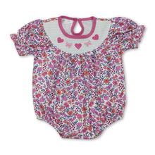 Load image into Gallery viewer, Heart bow smocked floral girls Valentine's romper