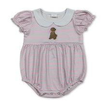 Load image into Gallery viewer, Pink stripe short sleeves dog baby girls romper