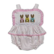 Load image into Gallery viewer, Polka dots bunny bow baby girls embroidery Easter romper