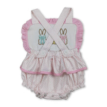 Load image into Gallery viewer, Polka dots bunny bow baby girls embroidery Easter romper