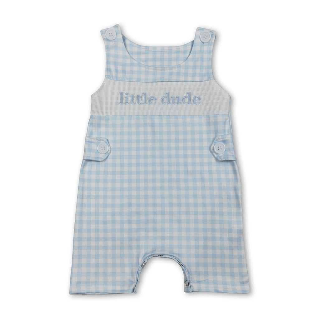 Sleeveless plaid little dude baby boys smocked romper
