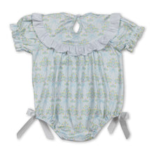 Load image into Gallery viewer, Short sleeves light blue bow smocked floral baby girls romper