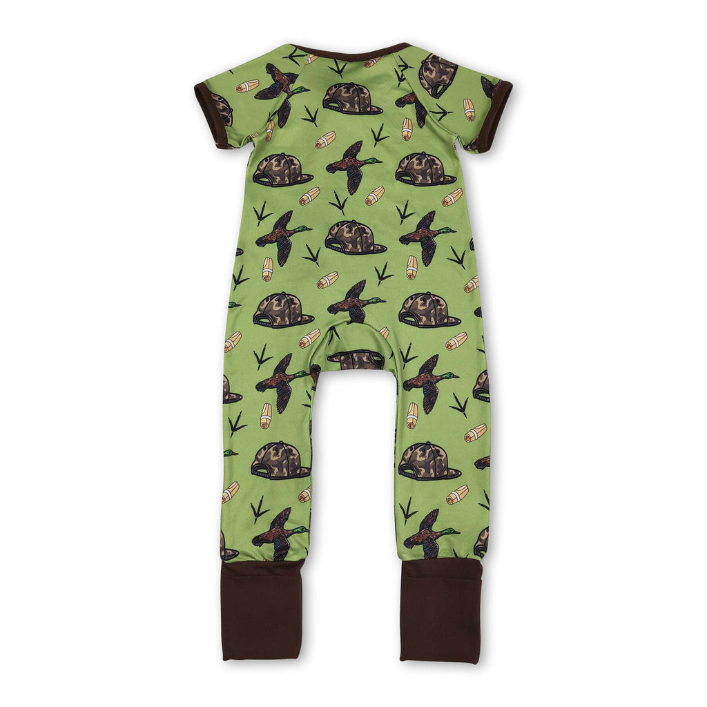 Short sleeves camo hat duck baby boy zipper romper