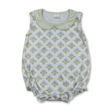 Load image into Gallery viewer, Sleeveless green light blue floral baby girls summer romper