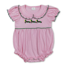 Load image into Gallery viewer, Pink short sleeves duck embroidery baby girls romper