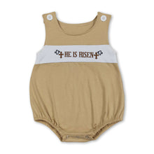Load image into Gallery viewer, Sleeveless He is risen cross baby boy Easter romper