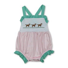 Load image into Gallery viewer, Ruffle straps dog stripe baby girls summer romper