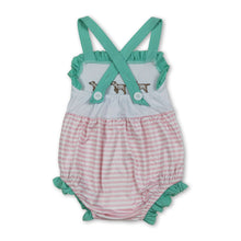 Load image into Gallery viewer, Ruffle straps dog stripe baby girls summer romper