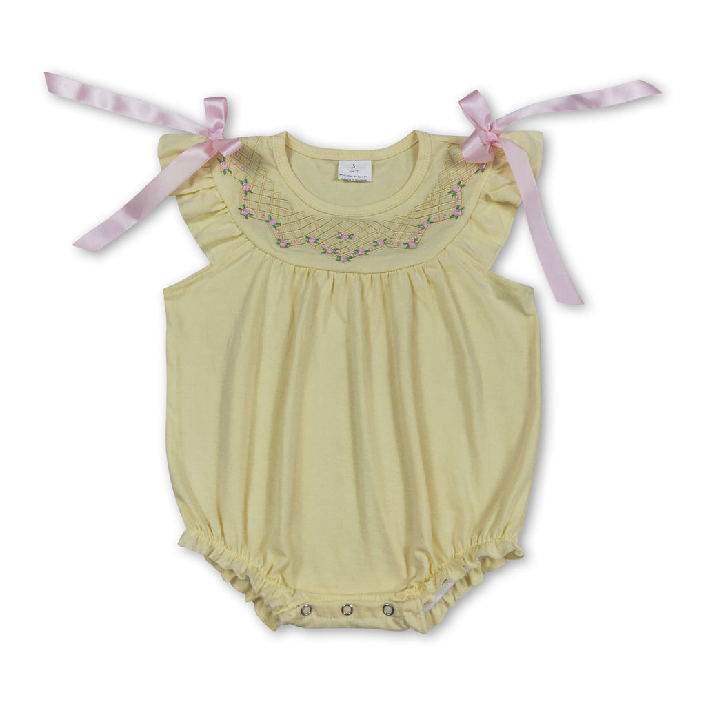 Flutter sleeves yellow floral embroidery baby girls romper