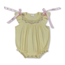 Load image into Gallery viewer, Flutter sleeves yellow floral embroidery baby girls romper