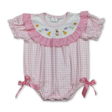 Load image into Gallery viewer, Pink plaid short sleeves chicken bunny baby girl Easter romper