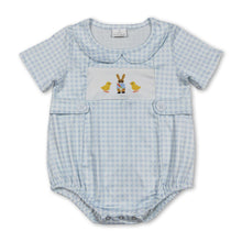 Load image into Gallery viewer, Short sleeves plaid chicken bunny baby boy Easter romper