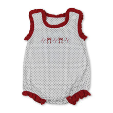 Load image into Gallery viewer, Polka dots baseball bow embroidery baby girl romper