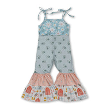 Load image into Gallery viewer, Straps floral tractor patchwork farm kids girls jumpsuit