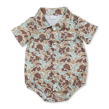 Load image into Gallery viewer, Short sleeves mint camo pockets baby boy button romper