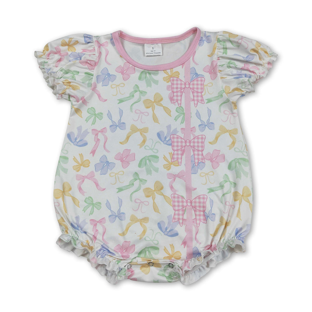 Short sleeves colorful bows baby girls summer romper