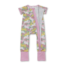 Load image into Gallery viewer, Short sleeves camo rabbit baby girls Easter zipper romper