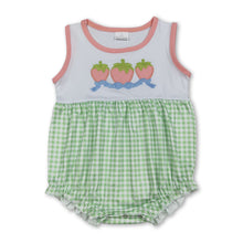 Load image into Gallery viewer, Sleeveless strawberry bow plaid baby girls romper