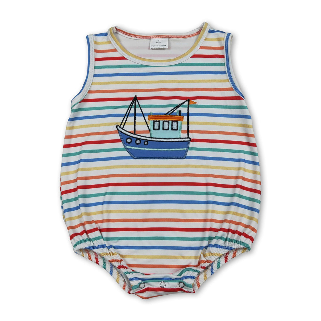 Sleeveless stripe boat baby boy summer romper