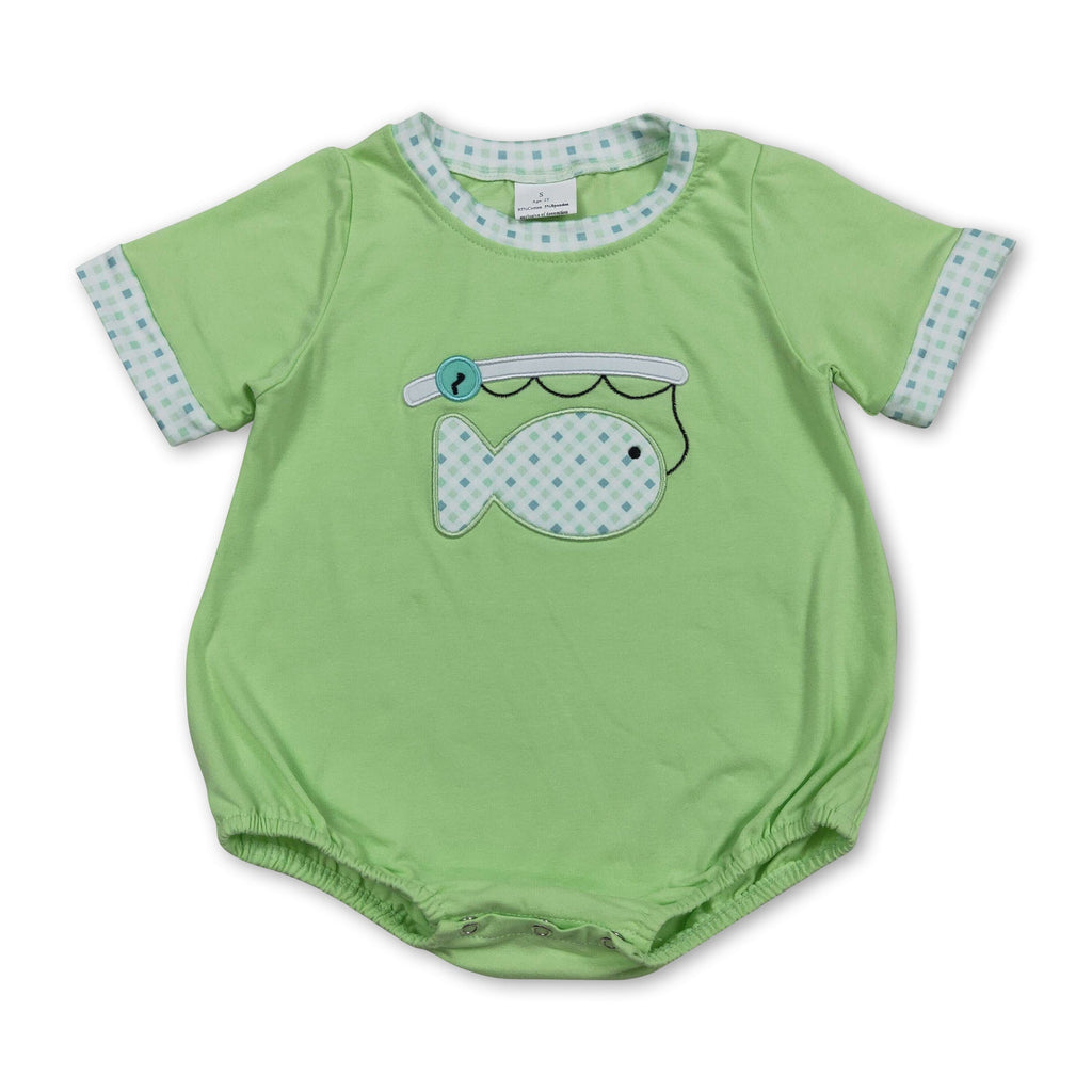 Short sleeves fishing embroidery baby boy summer romper