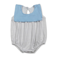 Load image into Gallery viewer, Light blue sleeveless plaid baby boy summer romper