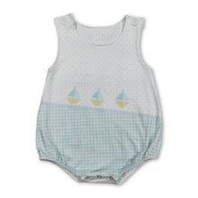 Load image into Gallery viewer, Sleeveless polka dots plaid boats baby boy romper
