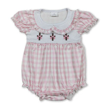 Load image into Gallery viewer, Pink plaid cross embroidery baby girls Easter romper